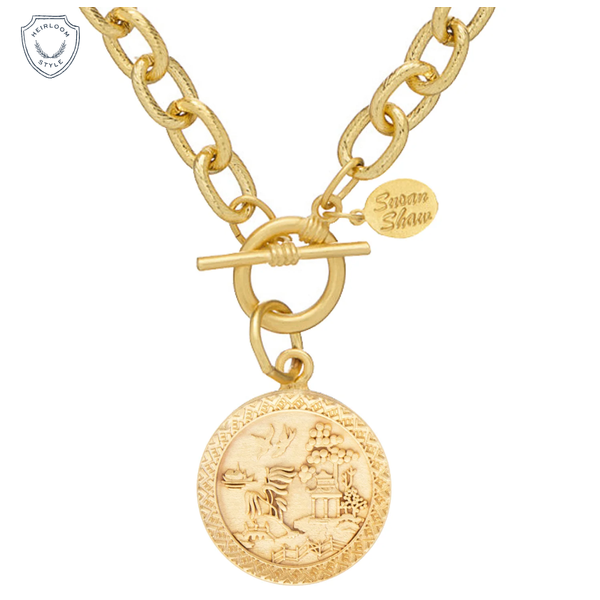 Susan Shaw Blue Willow Plate Dainty Oblong Chain Necklace Puckett's Fine Jewelry Benton, KY