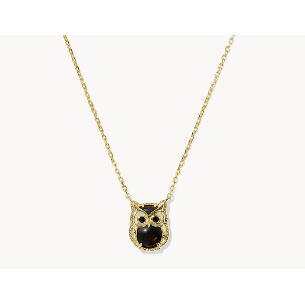 Kendra Scott Owl Pendant/Necklace Gold Tone Gold Sheen Obsidian Puckett's Fine Jewelry Benton, KY