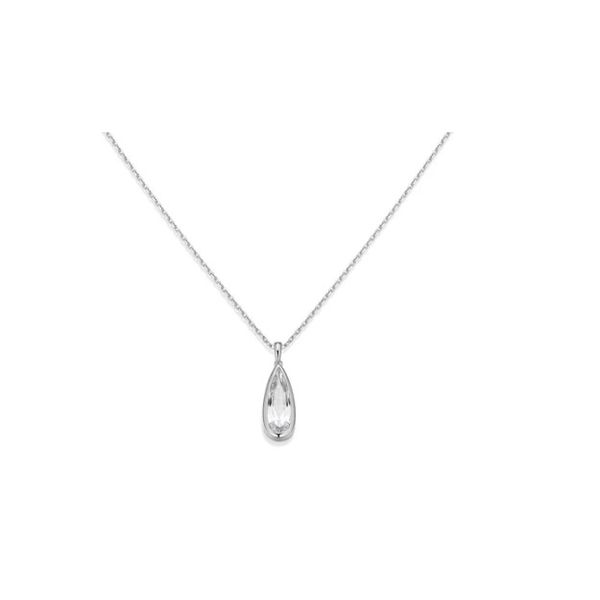 Elle Sterling Silver/Rhodium Plated Necklace With Elongated Pear Cubic Zirconia, Bezel Set, 17" +3" Extension Puckett's Fine Jewelry Benton, KY