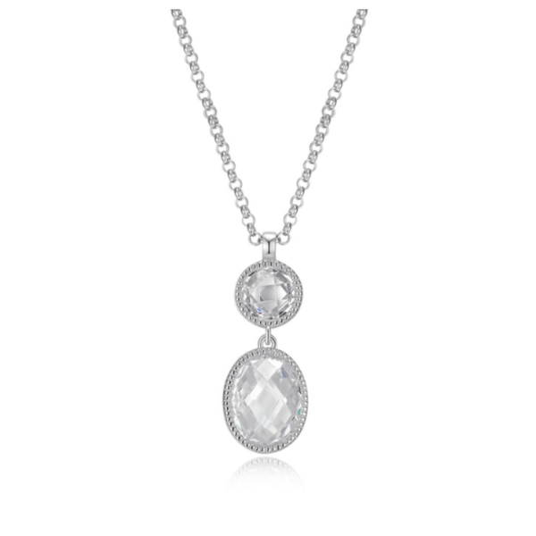Elle Sterling Silver Necklace, Essence Collection With Two Checkerboard Cut Cubic Zirconia in Milgrain Frames, 17 +3 Extension Puckett's Fine Jewelry Benton, KY
