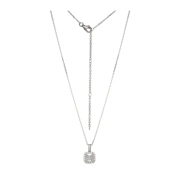 Elle Sterling Silver Halo Pendant With Clear Cubic Zirconia, 17" + 3" Extension Cable Chain Puckett's Fine Jewelry Benton, KY