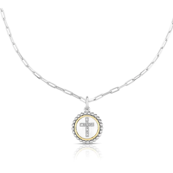 Phillip Gavriel Silver & 18K Gold Cross Medallion Necklace, .03CT TWT, 18