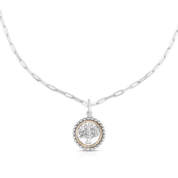 Phillip Gavriel Sterling Silver & 18K Tree of Life Pendant, .03CT TWT, 18