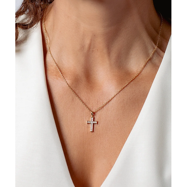 Rizen Dainty Luminous Cross Pave Necklace -Gold Plated and Cubic Zirconia Image 2 Puckett's Fine Jewelry Benton, KY
