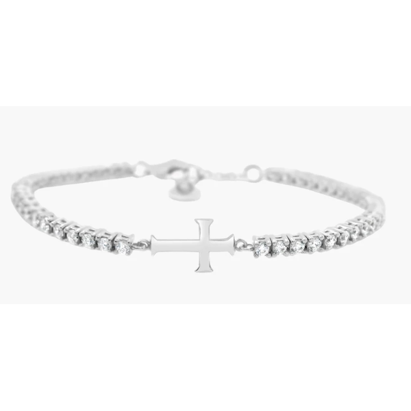 Rizen Dainty Luminous Cross Pave Bracelet -Sterling and Cubic Zirconia Puckett's Fine Jewelry Benton, KY