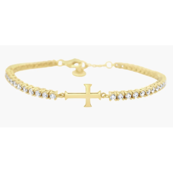Rizen Dainty Luminous Cross Pave Bracelet -Gold Plated and Cubic Zirconia Puckett's Fine Jewelry Benton, KY