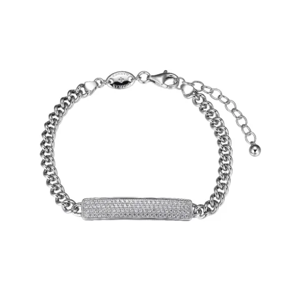 Sterling Silver Curb Bracelet with CZ Plate Fashion Bracelet Puckett's Fine Jewelry Benton, KY