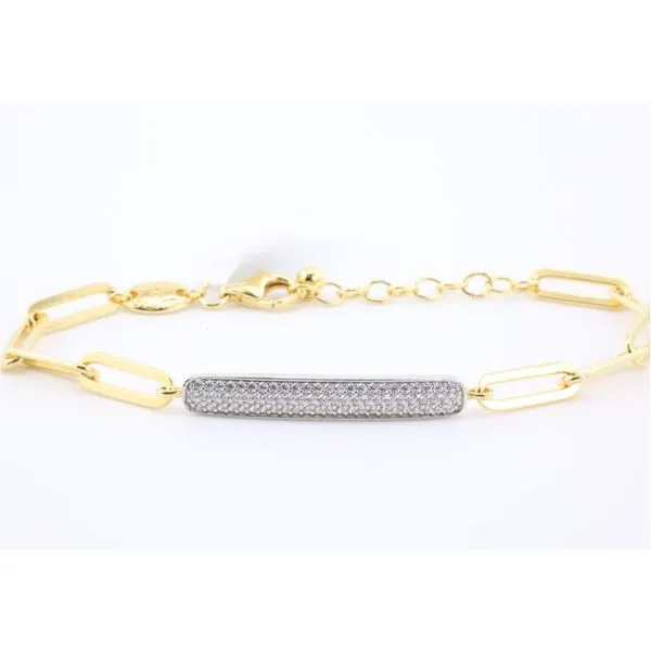Charles Garnier Sterling/Yellow Gold Plated, Paperclip Bracelet With Oval Cubic Zirconia Panel, 6.75 + 1.25" Extension Fash Puckett's Fine Jewelry Benton, KY