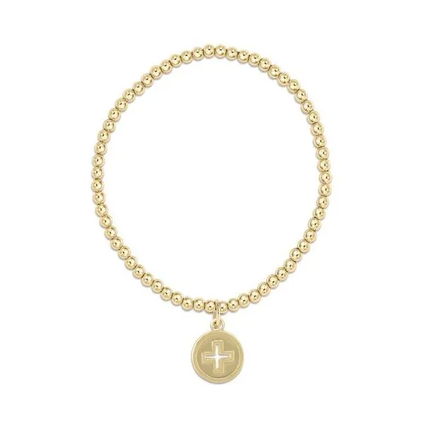 E NEWTON CLASSIC GOLD 3MM BEAD BRACELET SIGNATURE GOLD CROSS CHARM Puckett's Fine Jewelry Benton, KY