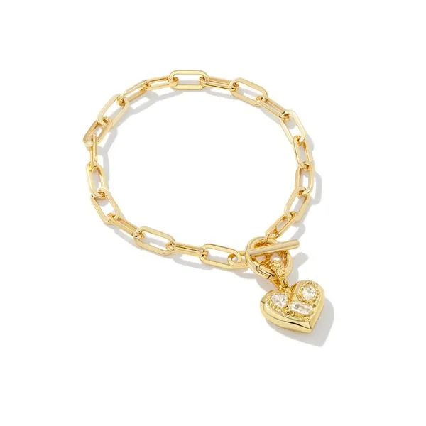Kendra Scott Penny Heart Chain Bracelet, Gold Tone, White Crystal Puckett's Fine Jewelry Benton, KY