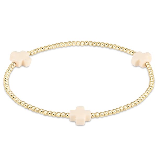 ENewton Signature Cross Gold Pattern 2MM Bead Bracelet - Off White Puckett's Fine Jewelry Benton, KY