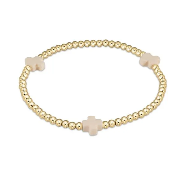 ENewton EGirl Signature Cross 3mm Gold Bead Bracelet - Off White Puckett's Fine Jewelry Benton, KY