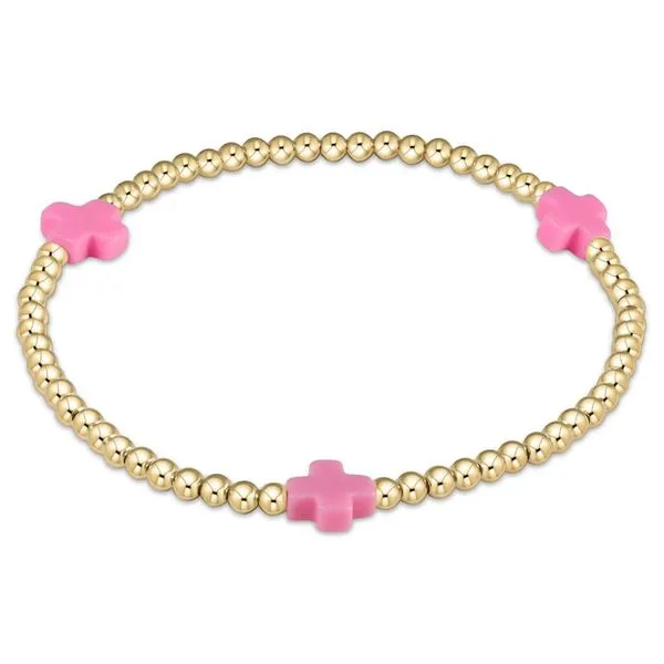 ENewton EGirl Signature Cross 3mm Gold Bead Bracelet - Bright Pink Puckett's Fine Jewelry Benton, KY