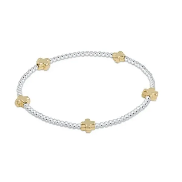 ENEWTON SIGNATURE CROSS SMALL STERLING MIXED METAL -GOLD PATTERN 2MM BEAD BRACELET Puckett's Fine Jewelry Benton, KY