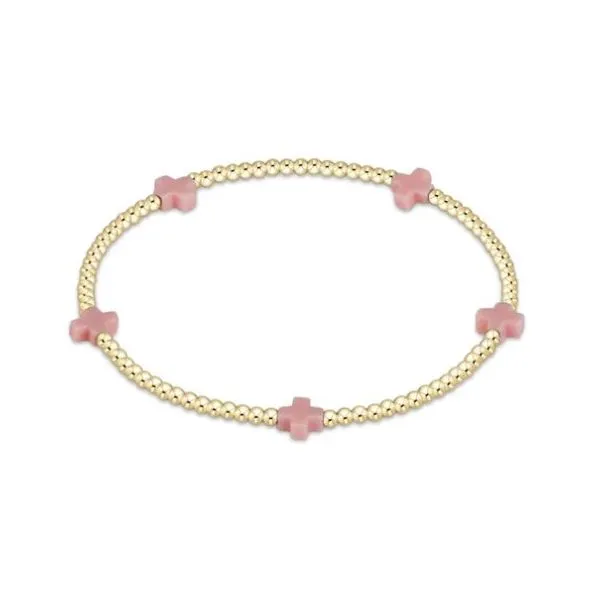 ENEWTON EGIRL SIGNATURE CROSS GOLD PATTERN 3MM BEAD BRACELET- PINK Puckett's Fine Jewelry Benton, KY