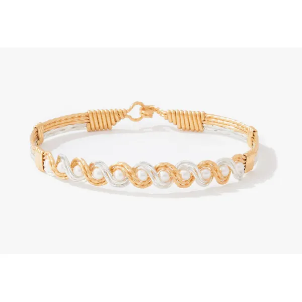 Ronaldo Head Over Heels Bracelet, Gold Artist Wire With Mirror Silver, FW Pearls 7