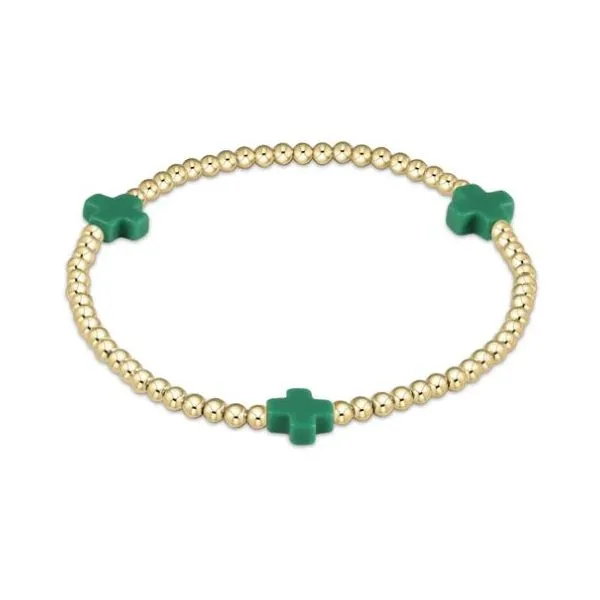 ENEWTON EGIRL SIGNATURE CROSS GOLD 3MM BEAD BRACELET EMERALD GREEN Puckett's Fine Jewelry Benton, KY
