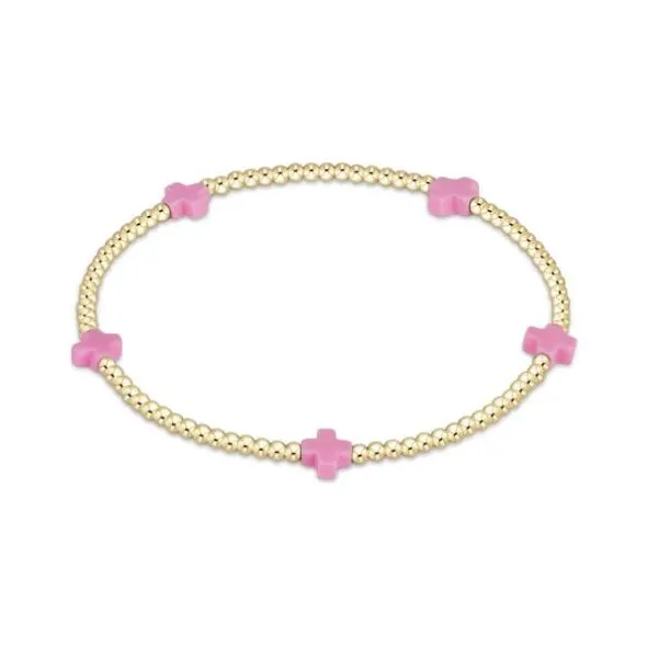 ENEWTON EGIRL SIGNATURE CROSS SMALL GOLD PATTERN 2MM BEAD BRACELET- BRIGHT PINK Puckett's Fine Jewelry Benton, KY