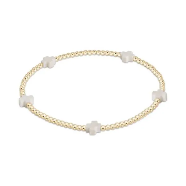 ENEWTON EGIRL SIGNATURE CROSS SMALL GOLD PATTERN 2MM BEAD BRACELET - OFF WHITE Puckett's Fine Jewelry Benton, KY