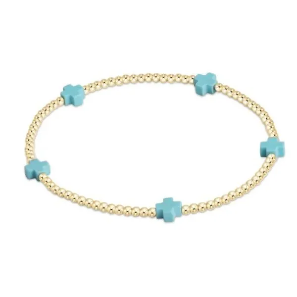 ENEWTON EGIRL SIGNATURE CROSS SMALL GOLD PATTERN 2MM BEAD BRACELET - TURQUOISE Puckett's Fine Jewelry Benton, KY