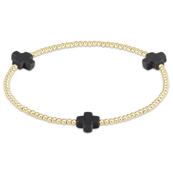 ENewton Signature Cross Gold Pattern 2MM Bead Bracelet - Onyx Puckett's Fine Jewelry Benton, KY