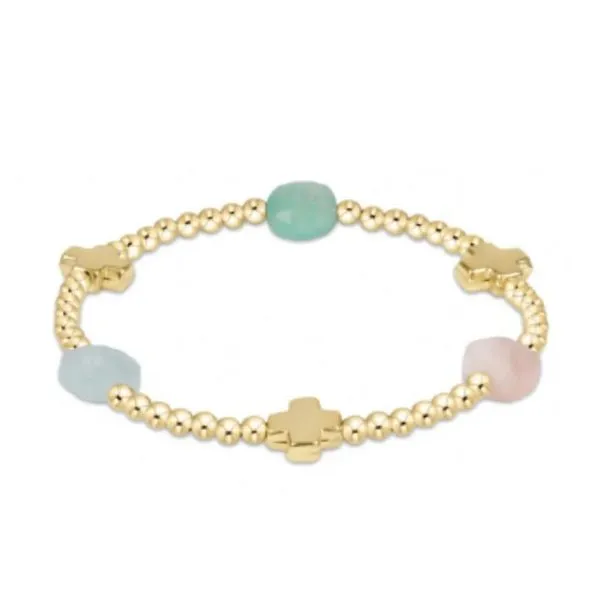 NEWTON SIGNATURE CROSS ADMIRE GOLD PATTERN 3MM BEAD BRACELET- HOT MESS SS25 Puckett's Fine Jewelry Benton, KY