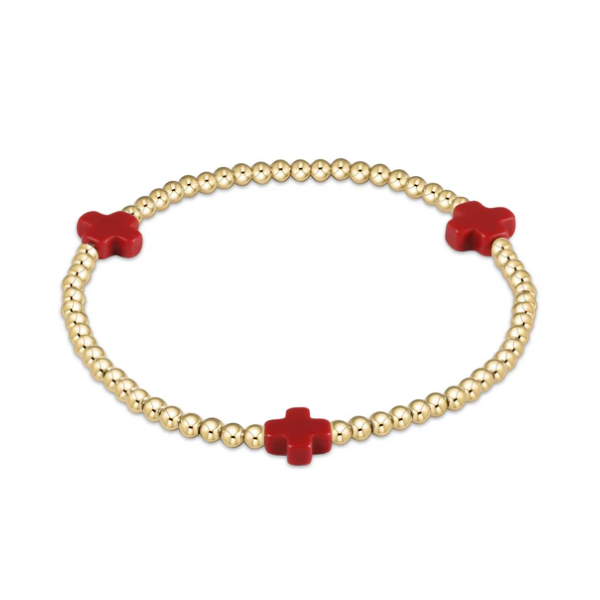 ENEWTON SIGNATURE CROSS GOLD PATTERN 3MM BEAD BRACELET- RED Puckett's Fine Jewelry Benton, KY