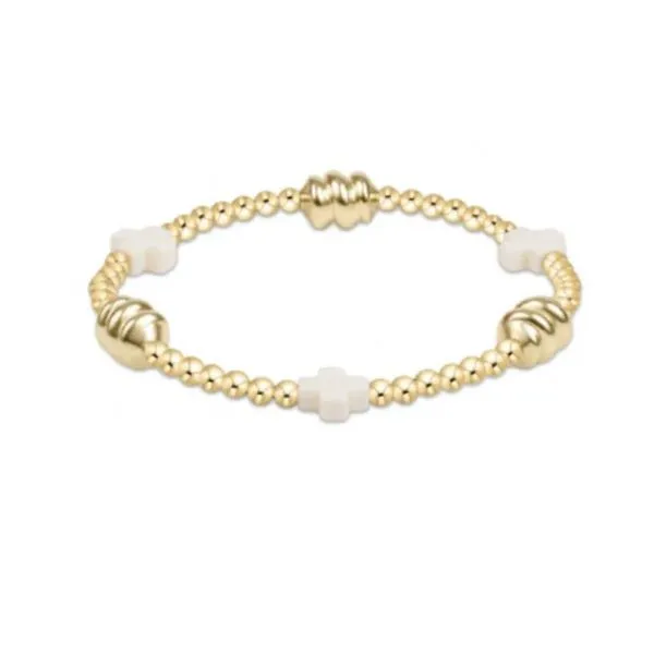 ENEWTON SIGNATURE CROSS ADMIRE GOLD PATTERN 3MM BEAD BRACELET - OFF WHITE Puckett's Fine Jewelry Benton, KY