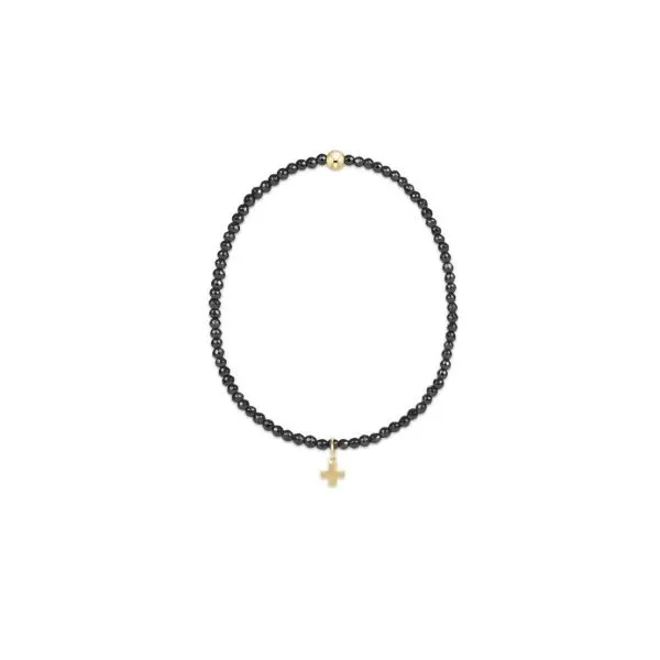 ENEWTON BRACELET - SILVER FACETED HEMATITE 2MM BEAD BRACELET -SIGNATURE CROSS GOLD CHARM Puckett's Fine Jewelry Benton, KY
