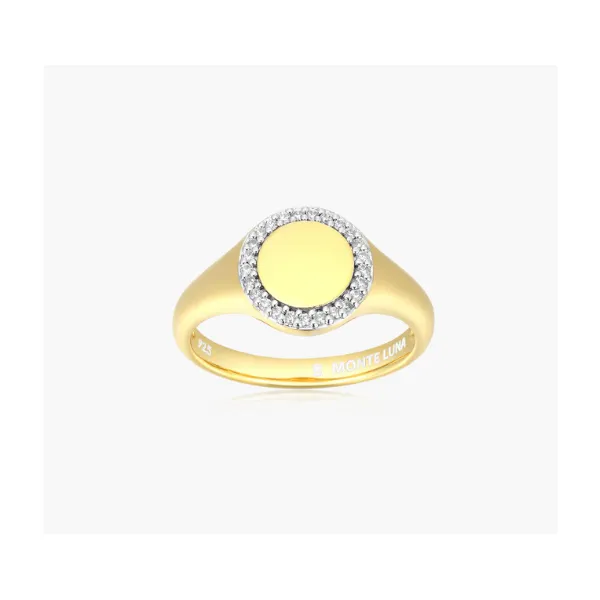 Monte Luna Lab Created Diamond Signet Ring, Round, Sterling Silver/Yellow Gold Plated, 1/8CT TWT, Size 6 Puckett's Fine Jewelry Benton, KY