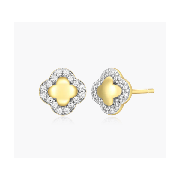 Monte Luna Lab Created Diamond Clover Earrings, Stud, Sterling Silver/Yellow Gold Plated, 1/10CT TWT Puckett's Fine Jewelry Benton, KY