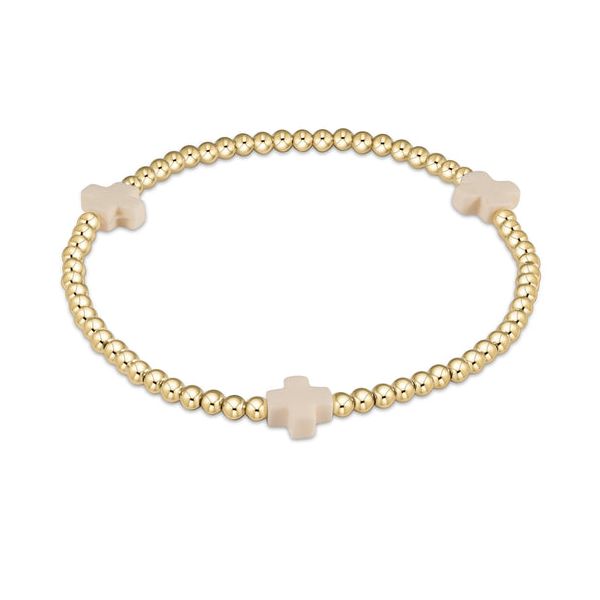 ENewton EGirl Signature Cross 3mm Gold Bead Bracelet - Off White Puckett's Fine Jewelry Benton, KY