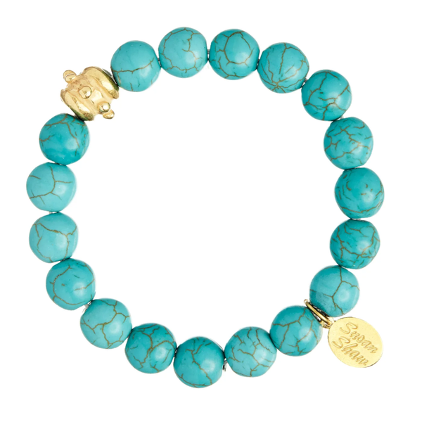 Susan Shaw Handcast Gold Bead & Blue Turquoise Stretch Bracelet Puckett's Fine Jewelry Benton, KY