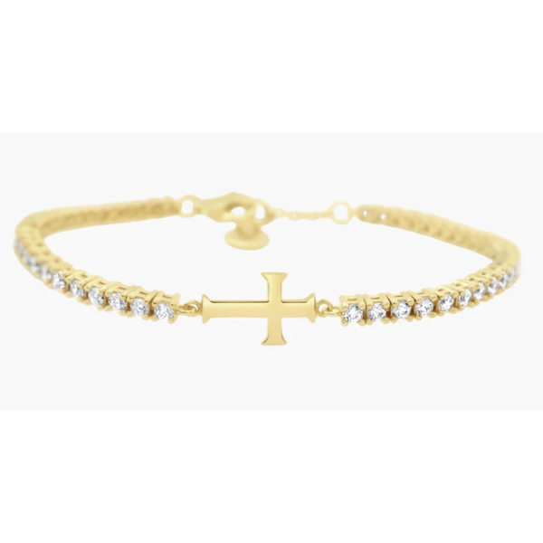 Rizen 18K Gold Plated Luminous Cross Tennis Bracelet with Cubic Zirconia – 7