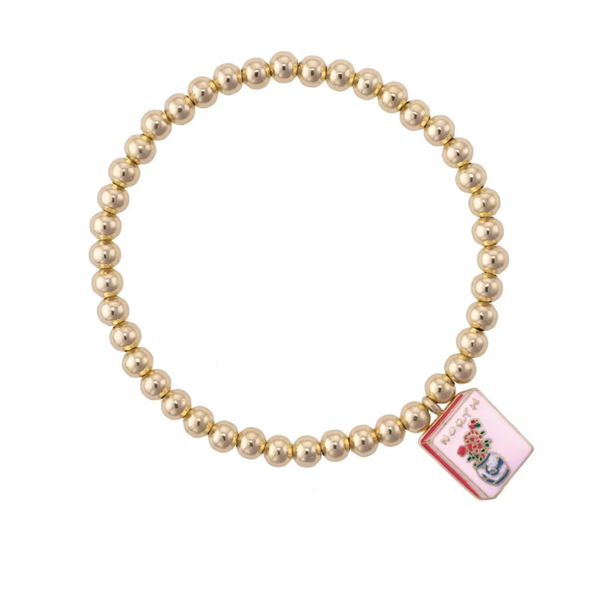 Canvas Style Mahjong Tile Ball Bead Stretch Bracelet in Shiny Gold Puckett's Fine Jewelry Benton, KY