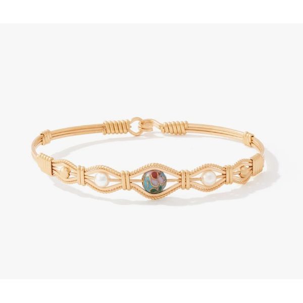 Ronaldo Bracelet, My Whole World, 14K Gold Artisan Wire and Cloisonne Bead, 6.25
