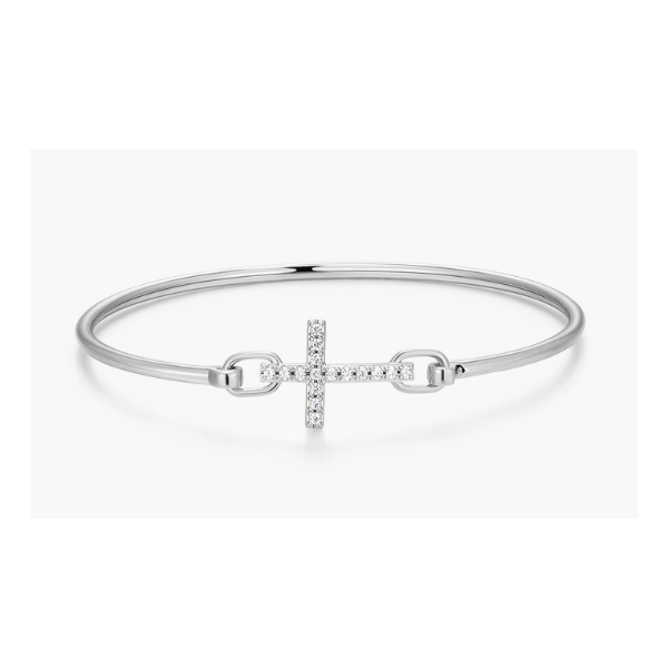 Monte Luna Lab Created Diamond Cross Flex Bangle, Sterling Silver/Rhodium Plated, 1/6CT TWT Puckett's Fine Jewelry Benton, KY
