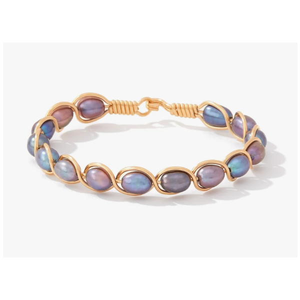 Ronaldo Natural Charm Bracelet, 14K Gold Filled Artisan Wire, Peacock Pearl,  6.5