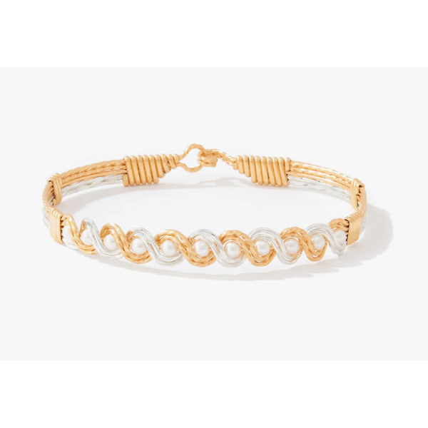 Ronaldo Head Over Heels Bracelet, Gold Artist Wire With Mirror Silver, FW Pearls 7