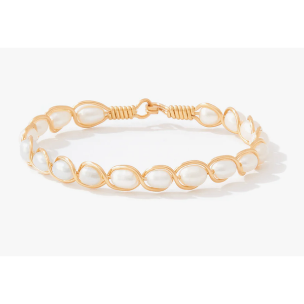 Ronaldo Natural Charm Bracelet, 14K Gold Filled Artisan Wire and Pearl, 7.25