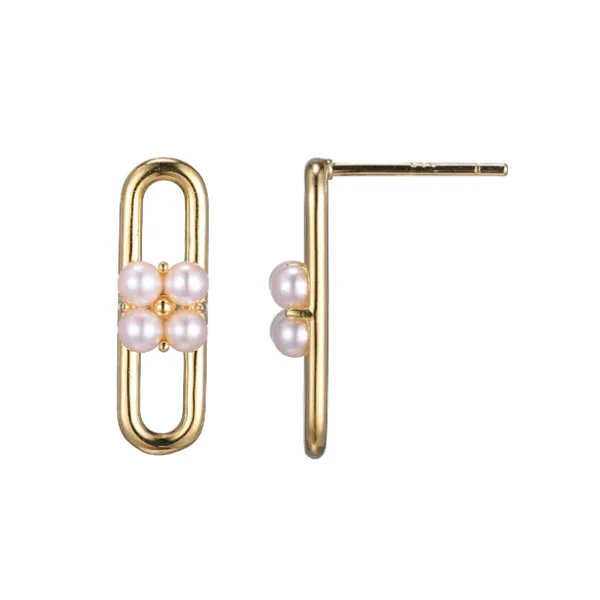 Charles Garnier SS/GP Paperclip Link Earring With 4 White Pearl and Cubic Zirconia Puckett's Fine Jewelry Benton, KY