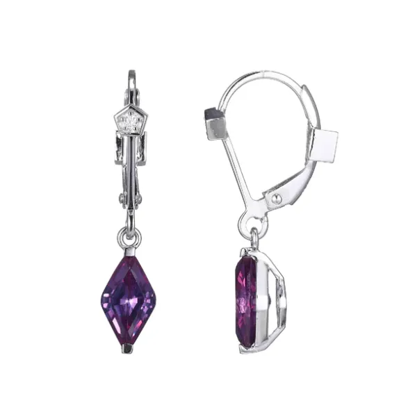 Elle Sterling Silver Leverback Earrings With Kite-Shaped Created Alexandrite Sapphire and Lab-Grown Diamond Puckett's Fine Jewelry Benton, KY