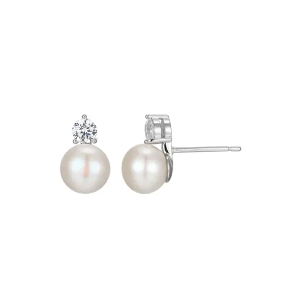 Elle Sterling Silver White Pearl Stud Earrings, 8mm and Cubic Zirconia Puckett's Fine Jewelry Benton, KY
