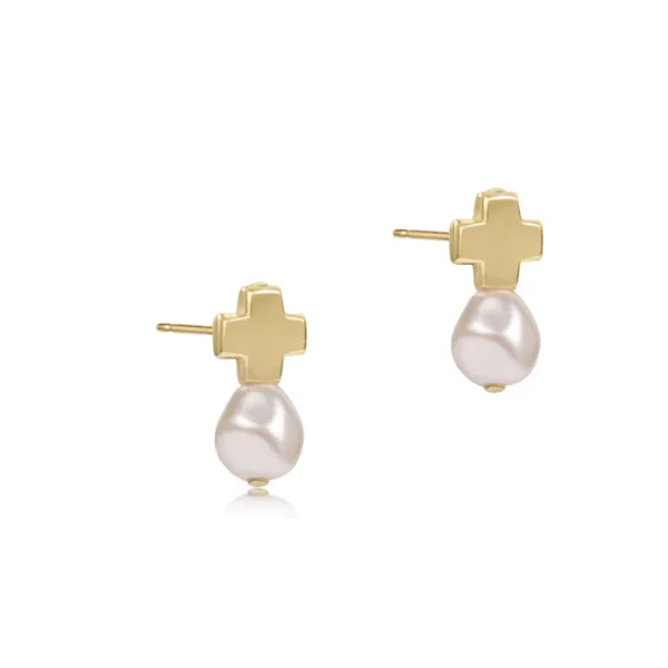 ENEWTON SIGNATURE CROSS GOLD STUD EARRINGS - PEARL Puckett's Fine Jewelry Benton, KY