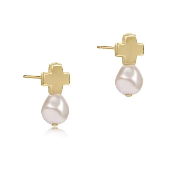 ENEWTON SIGNATURE CROSS GOLD STUD EARRINGS - PEARL Puckett's Fine Jewelry Benton, KY