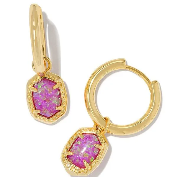 KENDRA SCOTT DAPHNE FRAMED HUGGIE EARRING - GOLD WITH MAGENTA OPAL Puckett's Fine Jewelry Benton, KY