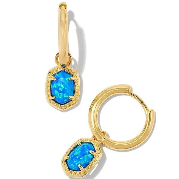 KENDRA SCOTT DAPHNE FRAMED HUGGIE EARRING - GOLD WITH BRIGHT BLUE OPAL Puckett's Fine Jewelry Benton, KY