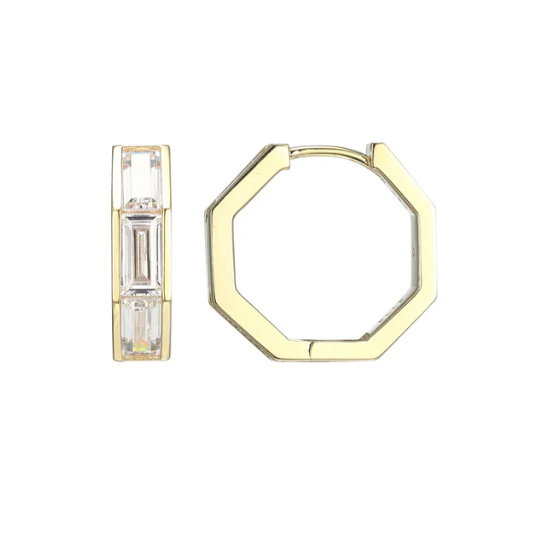 Elle Sterling Silver Geometric Hoop With Baguette Cubic Zirconia Puckett's Fine Jewelry Benton, KY
