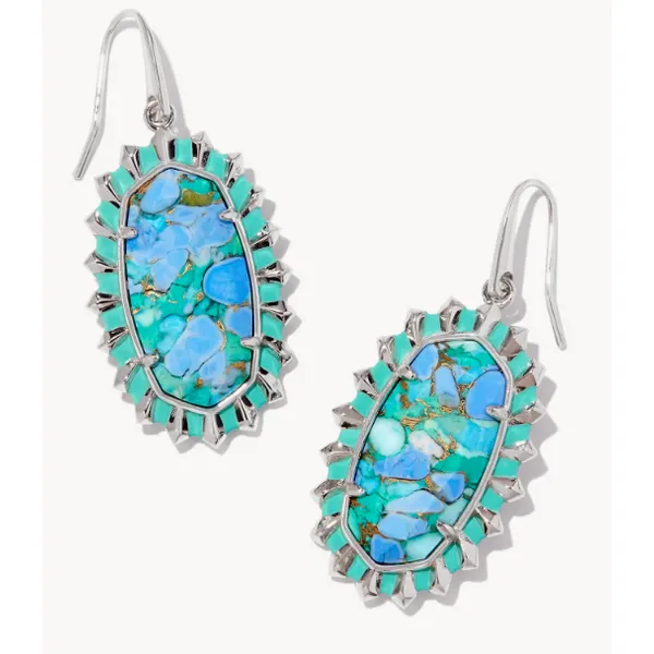 KENDRA SCOTT DANI COLOR BURST FRAME DROP EARRINGS SILVER TON