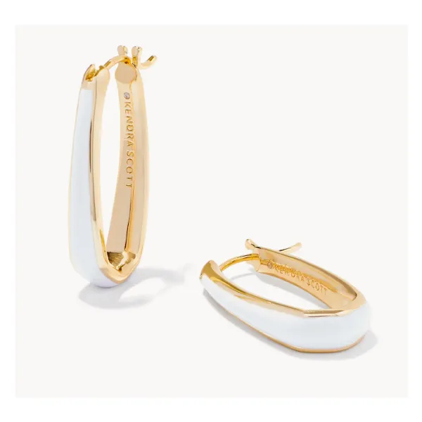 KENDRA SCOTT KELSEY HOOP EARRING GOLD TONE WITH WHITE ENAMEL Puckett's Fine Jewelry Benton, KY